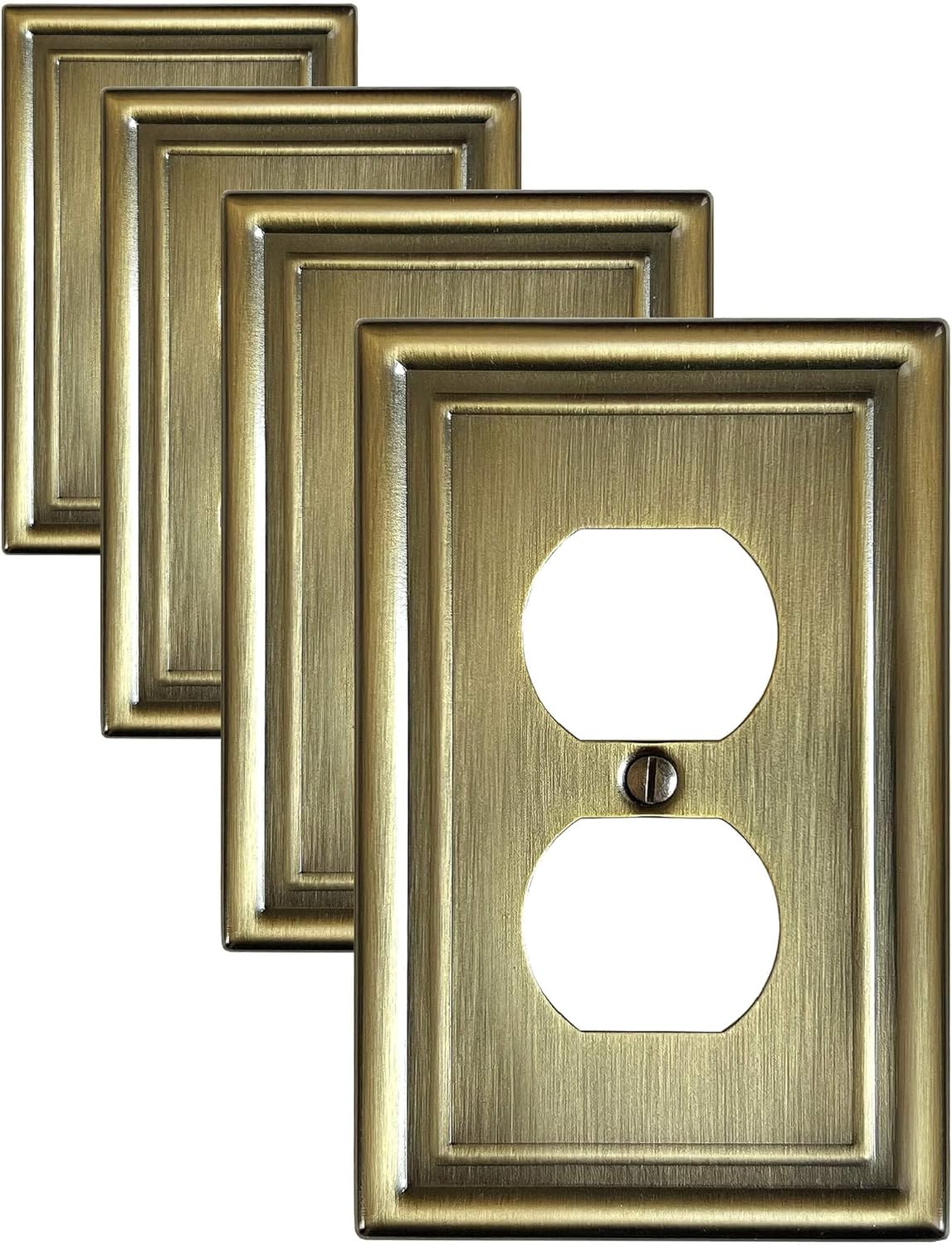 4-Pack Duplex Wall Plate, Decorative Antique Brass Outlet Covers, Metal Electrical Outlet Cover Plates, 1-Gang, Midsize