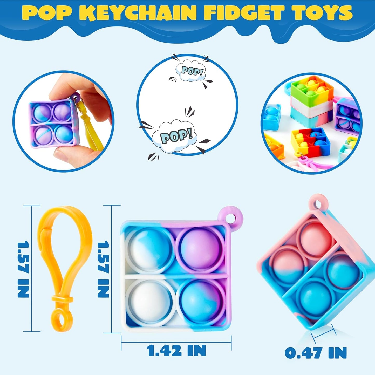 JOYIN Square Pop Fidget Keychain Mini Fidget Toys Bulk 90 Pack Party Favors for Kids 4-8,8-12 Years Kids, Goodie Bag Stuffers Fidgets for Classroom Prizes Sensory Fidget Toy Packs