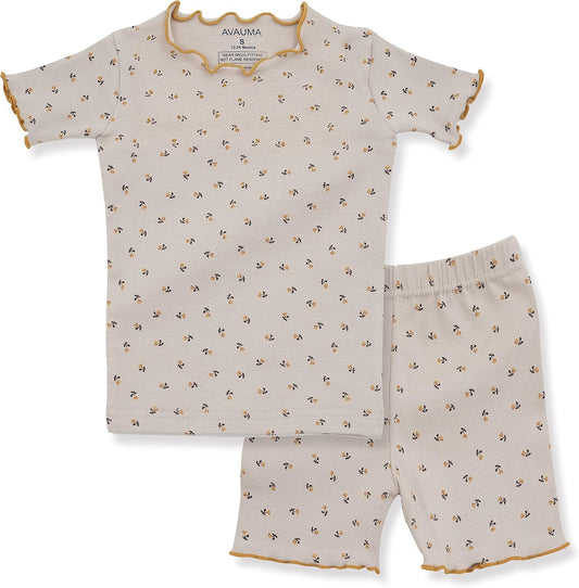 AVAUMA Baby Boy Girl Pajama Set 6M-7T Kids Cute Toddler Snug fit Flower Pattern Design Pjs Cotton Sleepwear Ruffled Shirring