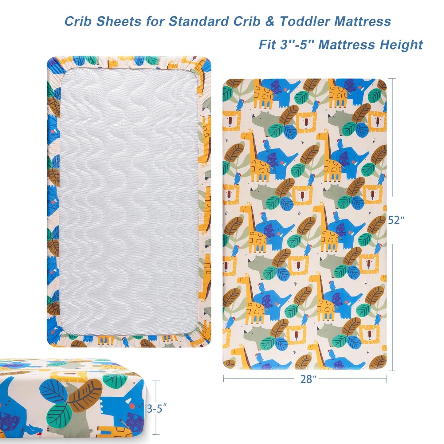 TILLYOU Baby Crib Sheets for Boys Girls, Super Soft Toddler Bed Sheets, 2 Pack Sheets for Standard Crib Mattress 28x52in, Animal Geometry