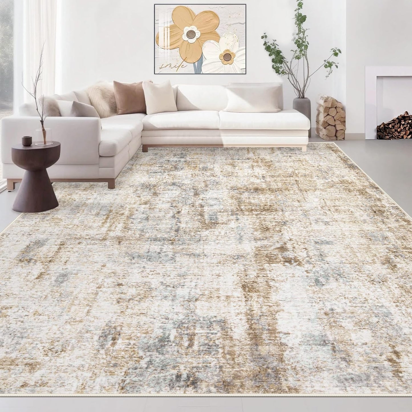 Area Rugs 8x10 Living Room: Washable Rug Modern Abstract Large Rugs Soft Non Slip Neutral Rug Stain Resistant Indoor Carpet for Bedroom Kitchen Dining Room Home Office Rugs(Blue Brown,8'x10')