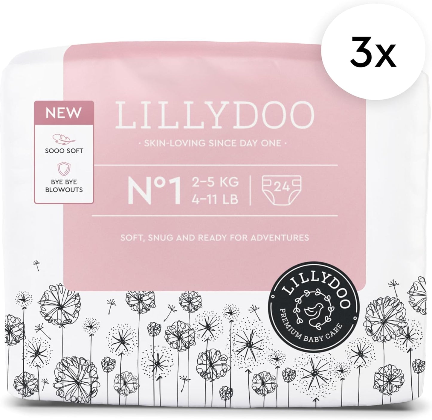 Baby Diapers - Size 1 (4-11 lbs), Half-Monthly Supply (72 Count), Leak Protection, Skin-Friendly, Ultrasoft, Perfume- & Chlorine-Free, Hypoallergenic, Dermatologist Tested, Oeko-TEX®