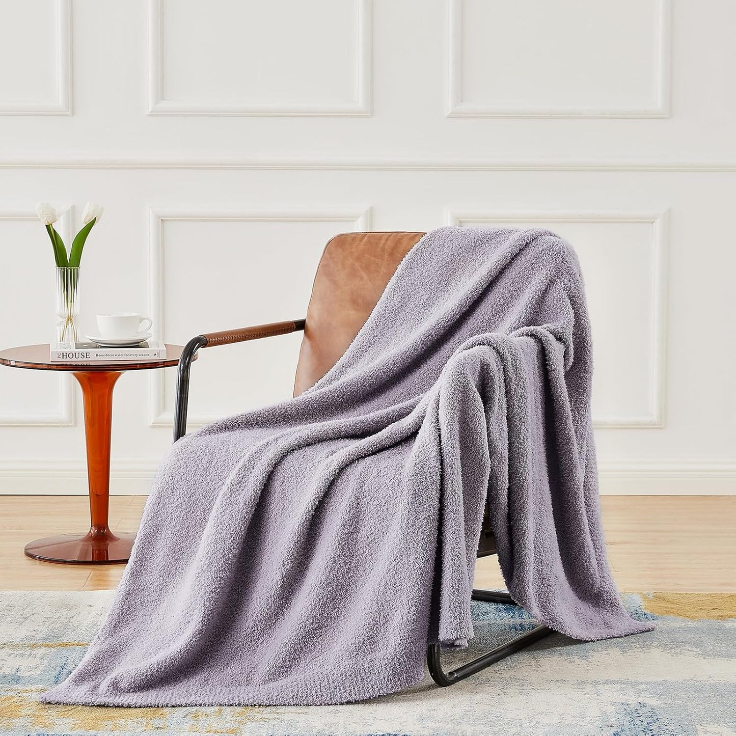 CYMULA Knit Throw Blanket for Couch Purple - Super Soft Lightweight Plush Fuzzy Fluffy Cozy Blankets and Throws for Sofa Bed, 60 x 80 inches