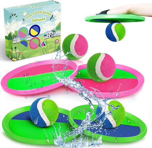 Jalunth Ball Catch Set Game Paddle - Beach Toys Back Yard Pool Outdoor Games Backyard Camping Throw Catch Toss Age 3 4 5 6 7 8 9 10 11 12 Years Old Boys Girls Kids Adults Family Outside Easter Gifts