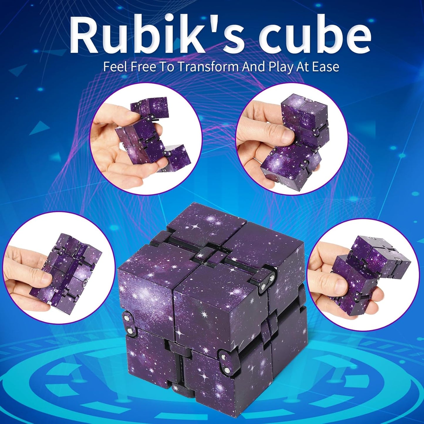 8Pcs Fidget Cube Toys Pack - Flippy Chain Fidget Spinner Galaxy Fidget Cube Slient Sensory Fidget Toys Set for Office Desk Adult Fidgets for Anxiety and Stress Cool Toys Christmas Toys