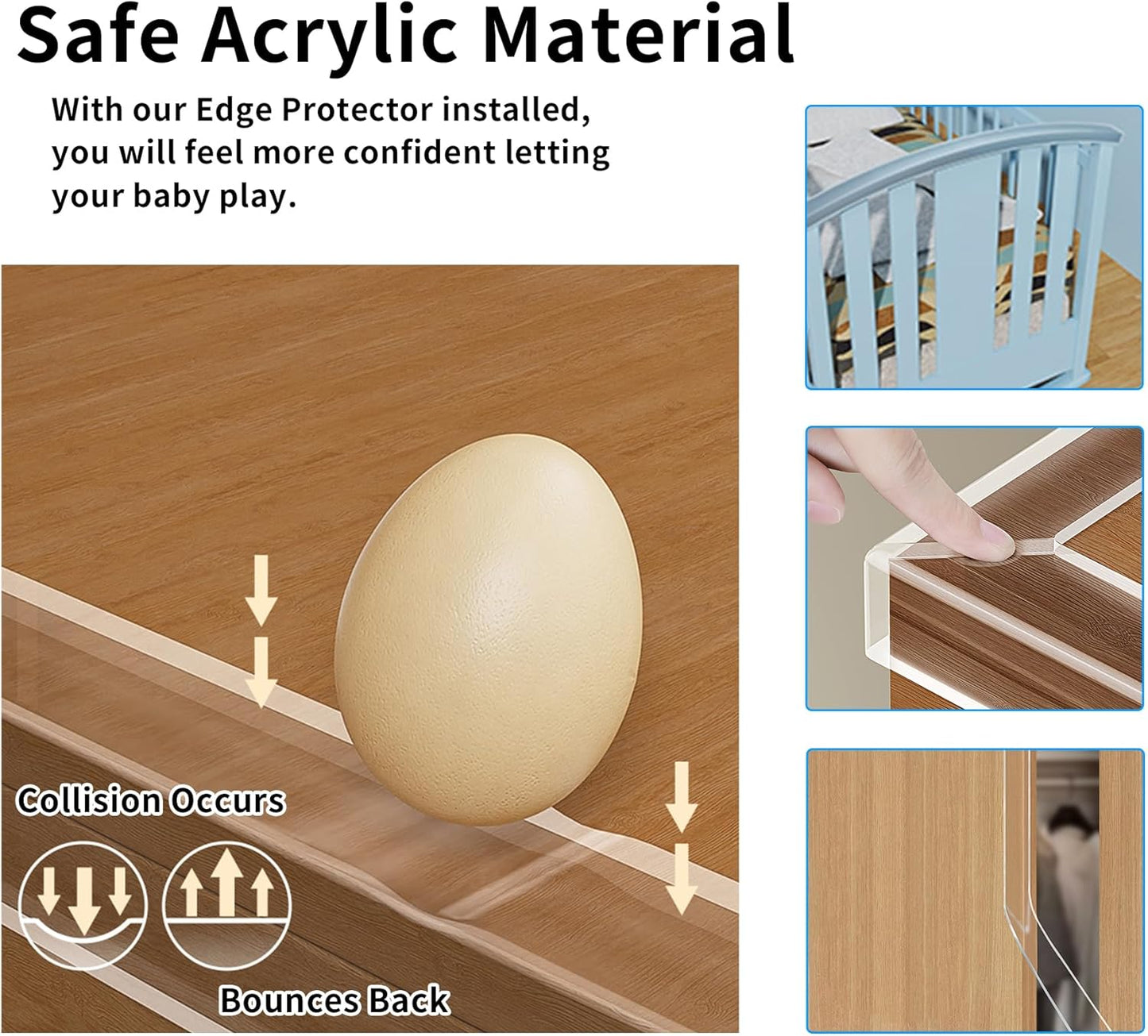 1.57 in x 16.4 FT,Edge Corner Protector Baby Proofing with 6 Corners,Soft Clear Furniture Table Corner Guard & Edge Safety Cabinet Door Bumper,Crib Bumpers,Wall Protector