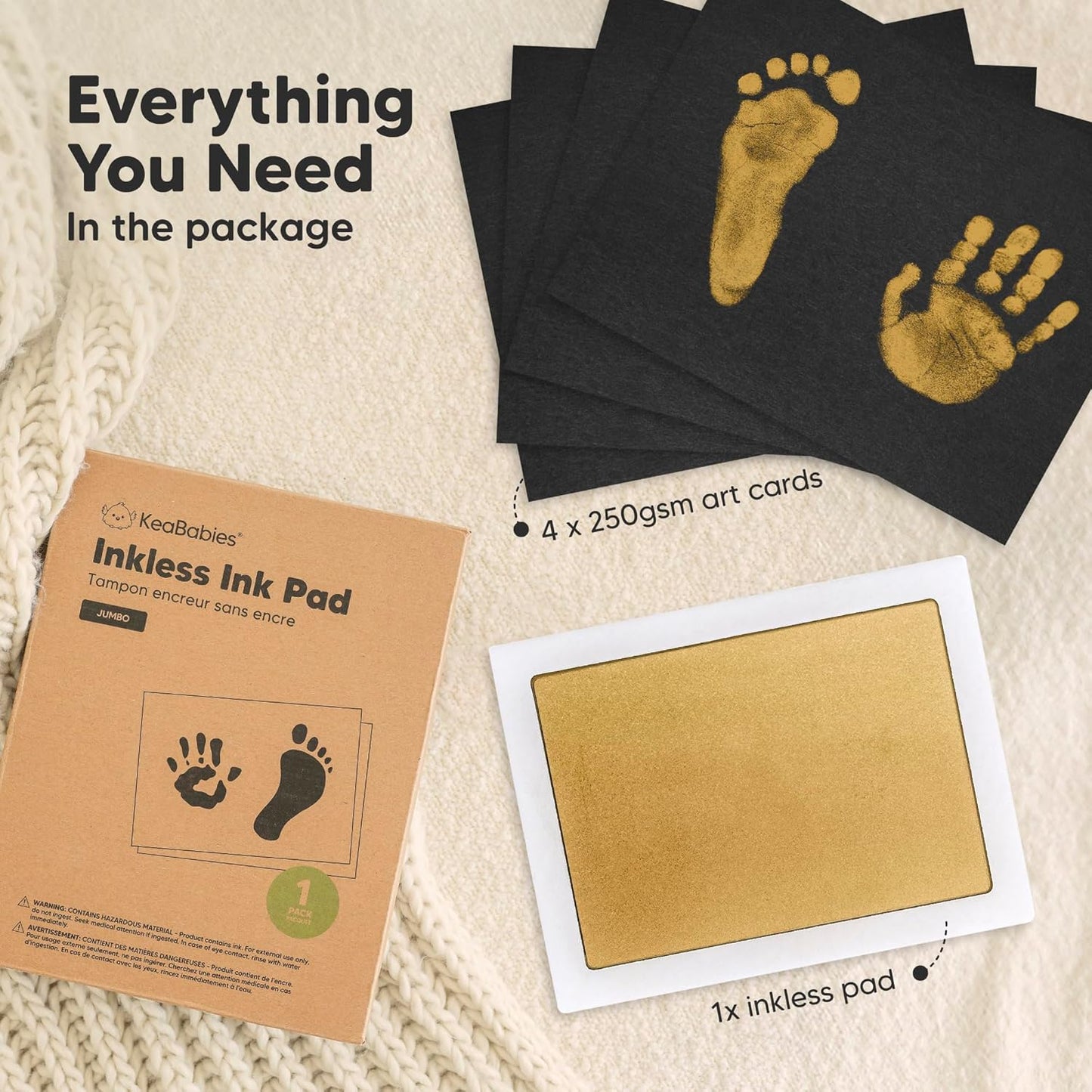 1-Pack Inkless Baby Hand and Footprint Kit - Mess Free Ink Pad for Newborn Keepsake, Dog Nose & Paw Print Kit, Clean Touch Ink Pad for Baby Hand & Footprints, Ideal New Mom Gifts (Gold, Jumbo)