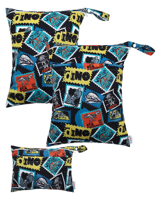 ALVABABY 3 Cloth Diaper Wet Dry Bags Waterproof Reusable with Two Zippered Pockets Travel Beach Pool Daycare Soiled Baby Items Yoga Gym Bag for Swimsuits or Wet Clothes Small medium Large 3L-SML09