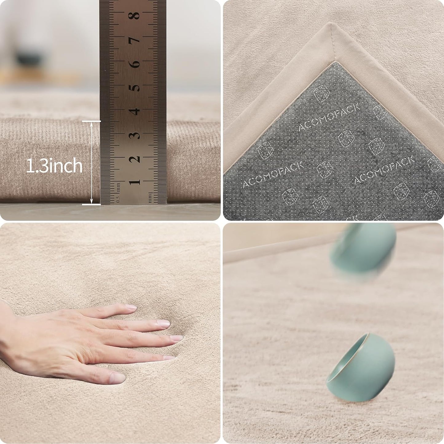 ACOMOPACK Baby Play Mat for Floor 1.3" Thick Memory Foam 50x50 Soft Velvet Playpen Mat for Kids,Infants,Toddlers,Tummy Time Crawling Mats with Non-Slip Bottom,Yoga,Tatami,Nursery Rug（Beige）