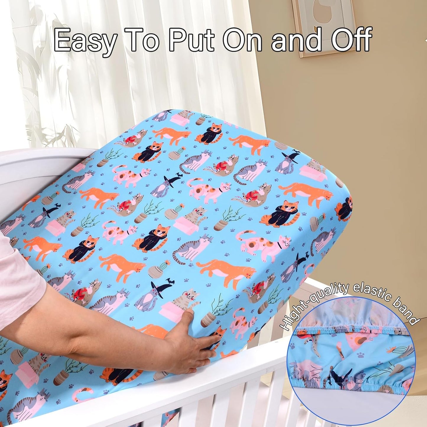 UOMNY Crib Sheet,Cat Crib Sheets Baby Sheet for Standard Crib and Toddler Mattresses Nursery Bedding Sheet Crib Mattress Sheets for Boys and Girls 1 Pack Toddler Sheet