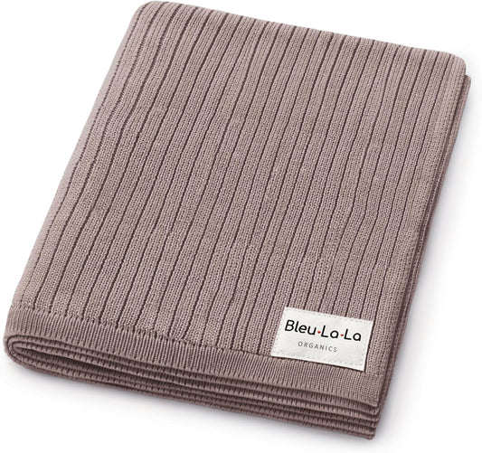Organic Ribbed Swaddle Blanket for Boys & Girls - 100% Luxury Organic Soft Cotton Knit Warm Cozy Cuddle Stroller Crib Blanket for Newborns, Infants, & Toddlers (Milk Chocolate)