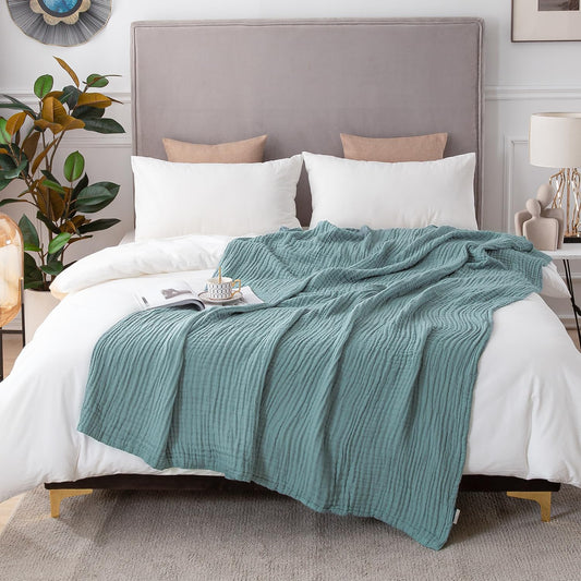 EMME Cotton Muslin Blanket King Size - Soft, Breathable Layering Bedspread Blanket, 108"x90", All Season Gauze, Teal