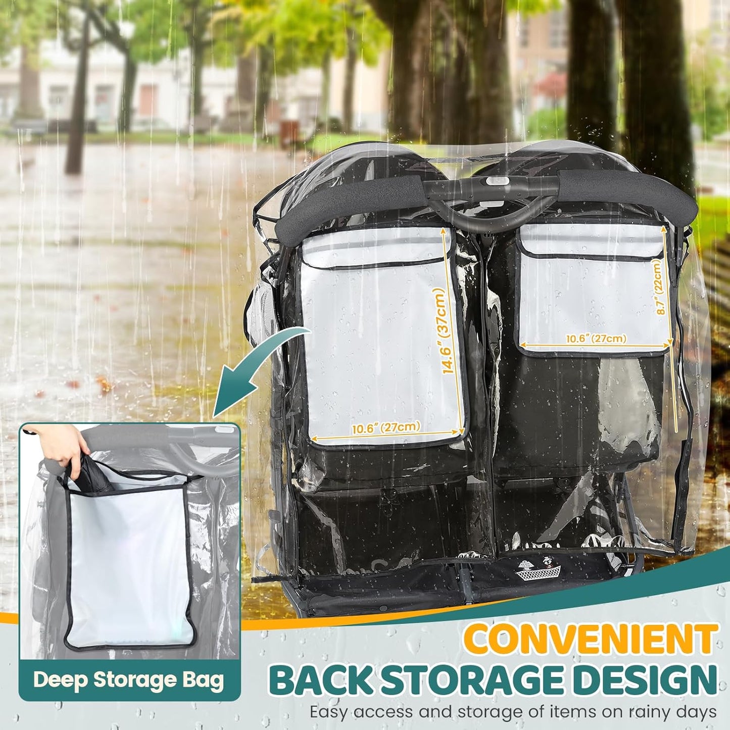 IvyWind Double Stroller Rain Cover, Universal Stroller Cover for Side by Side Baby Stroller, Breathable Weather Shield for All-Weather Protection from Rain/Snow/Dust