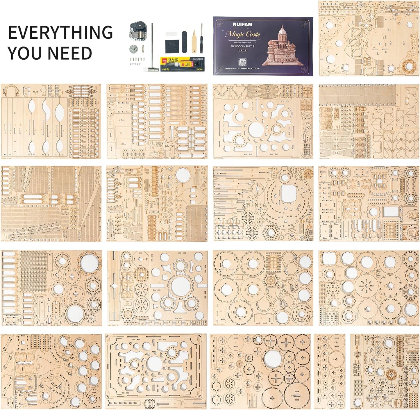 3D Wooden Puzzles DIY Mechanical Wooden Wide Model Kit 1000 Pcs 3D Puzzles for Adults Teens 14+Years Puzzle Enthusiasts Box Clockwork Enchanted Castle