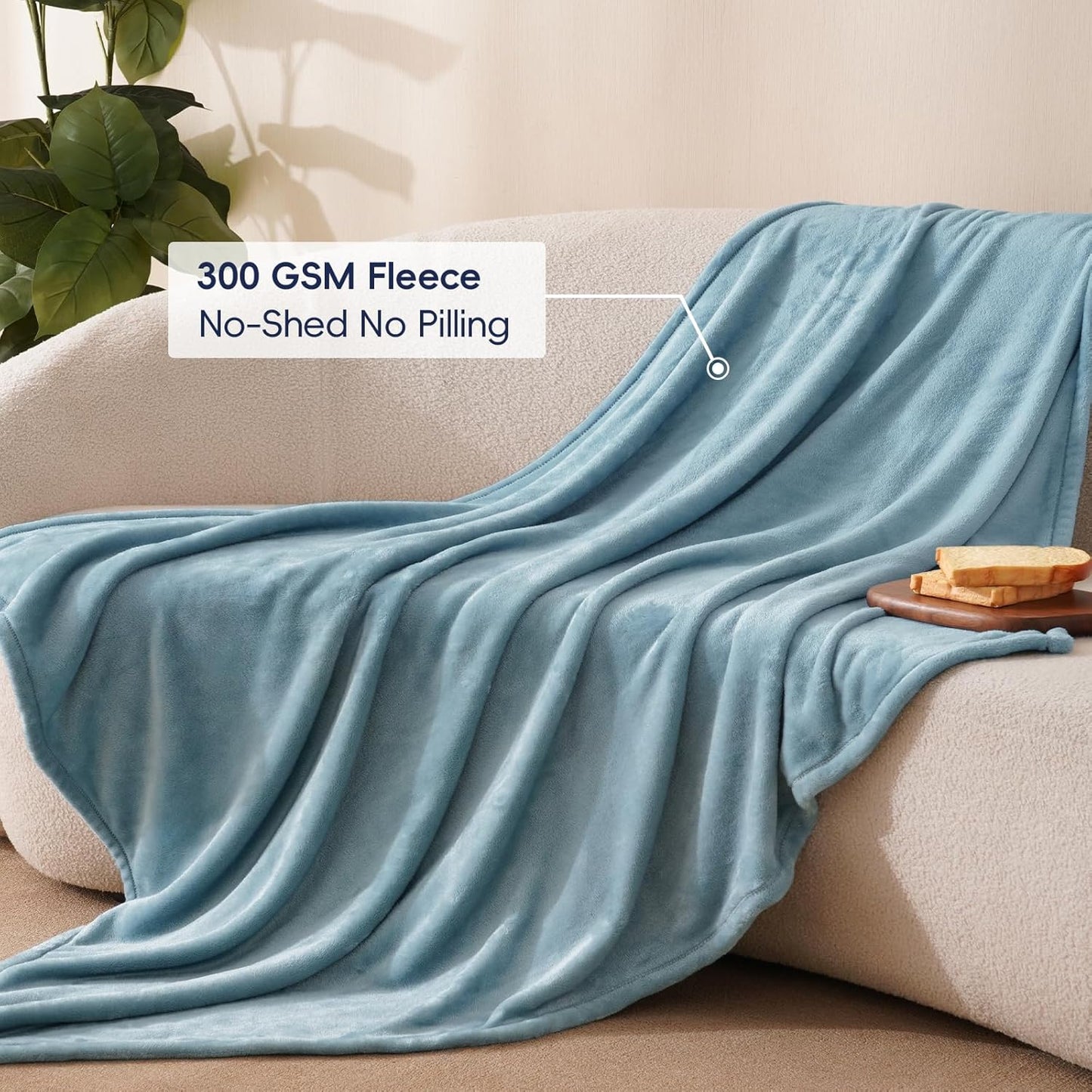 PHF Ultra Soft Fleece Throw Blanket, No Shed No Pilling Luxury Plush Cozy 300GSM Lightweight Blanket for Bed, Couch, Chair, Sofa Suitable for All Season, 50" x 60", Dusty Blue