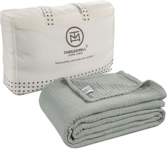 Threadmill Summer Muslin Twin Blanket | 4 Layer 100% Cotton Gauze | Soft, Breathable, and Lightweight Muslin Blanket | Ideal for All Seasons | Lightweight Blanket| Scottish Grey