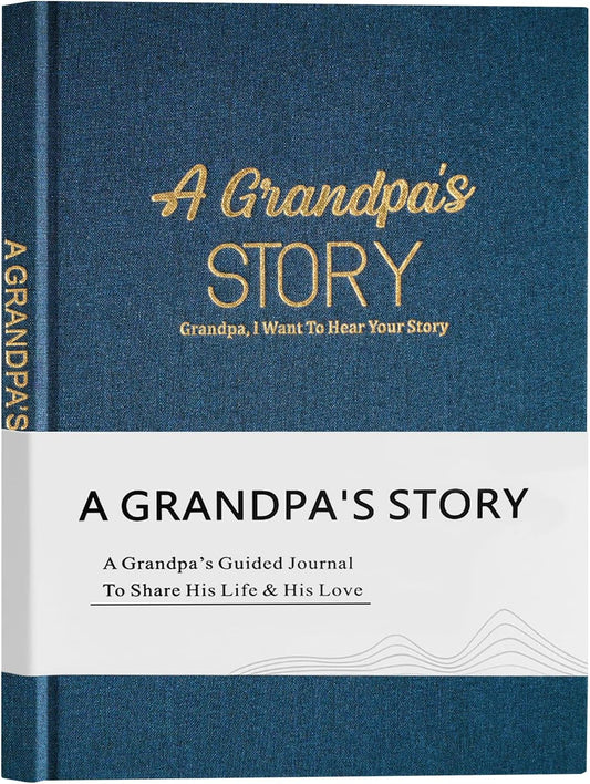 Artmag Grandpa's Life Story Journal Family Keepsake Book Linen Hardcover for Grandpa to Share His Memories, with 250+ Prompt Questions Gift for Birthday Father's Day Christmas (Blue)