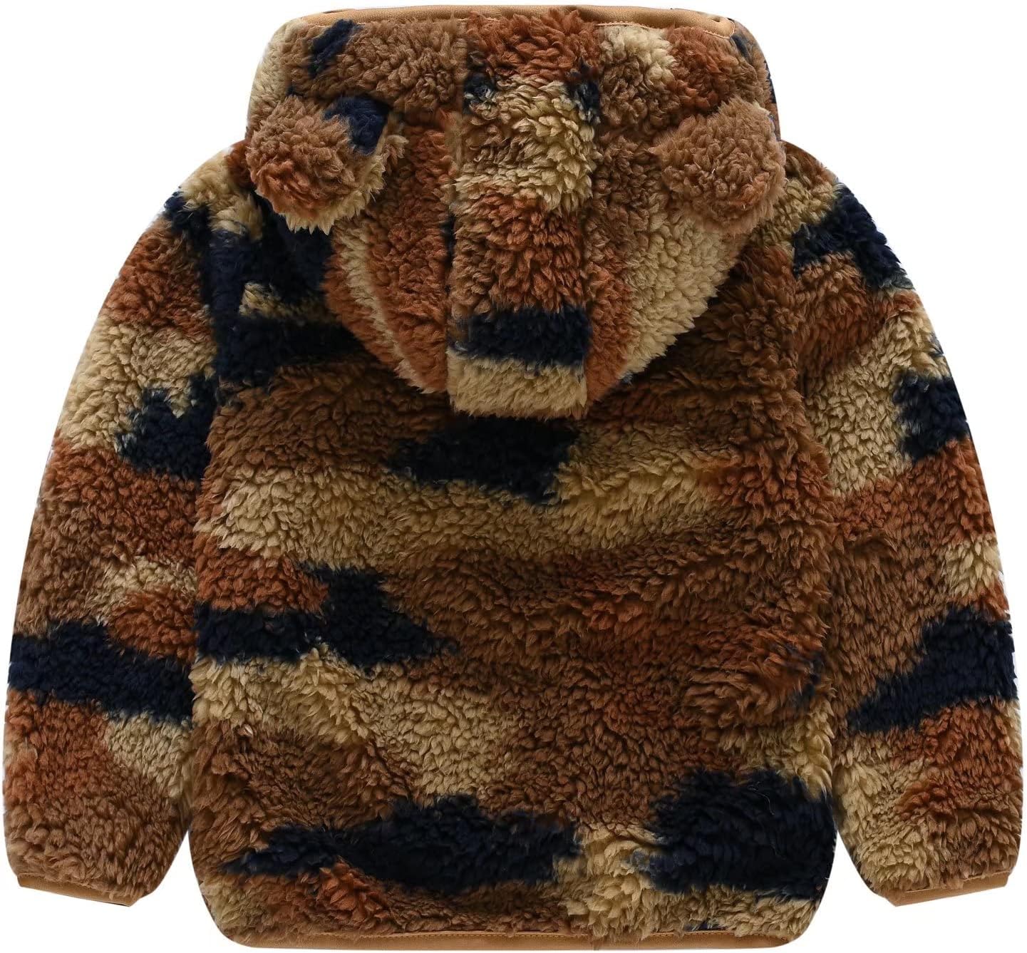 AIWUHE Toddler Boys Girls Hooded Jacket Fleece Hoodie Winter Warm Solid Color Teddy Coat Zip-up Bear Ear Sweater Fall Clothes