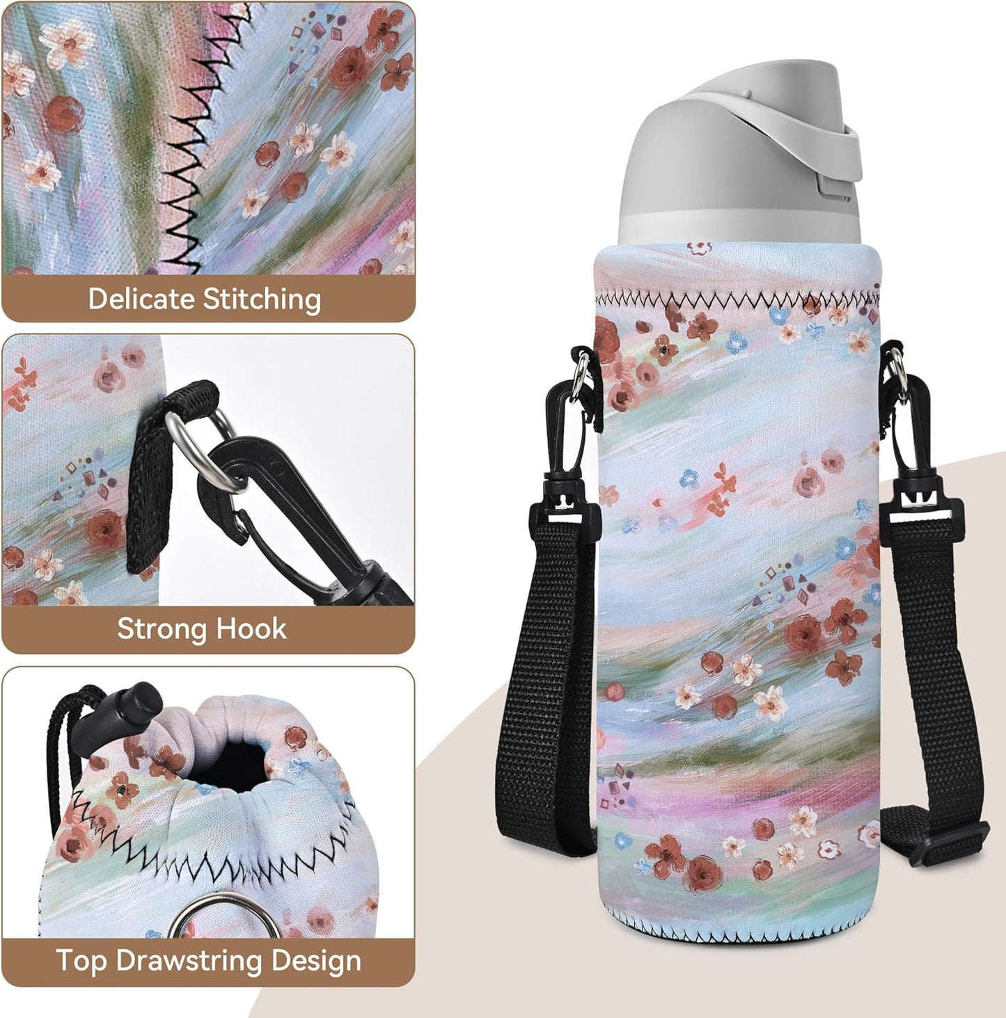 AUPET Water Bottle Sling Bag Carrier Crossbody Sleeve,Insulated Neoprene Bottle Case Holder Pouch Cover 500ML/17oz with Shoulder Strap for Walking Women Men