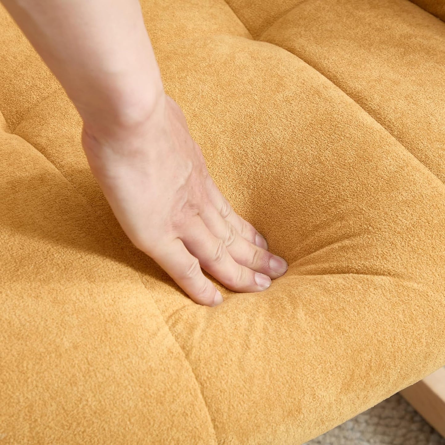 KEEZY Rocking Chair Nursery,Upholstered Glider Chair Padded Seat with High Backrest,Reading Chair,Armchair Comfy Side Chair for Living Room Bedroom Offices (Yellow)