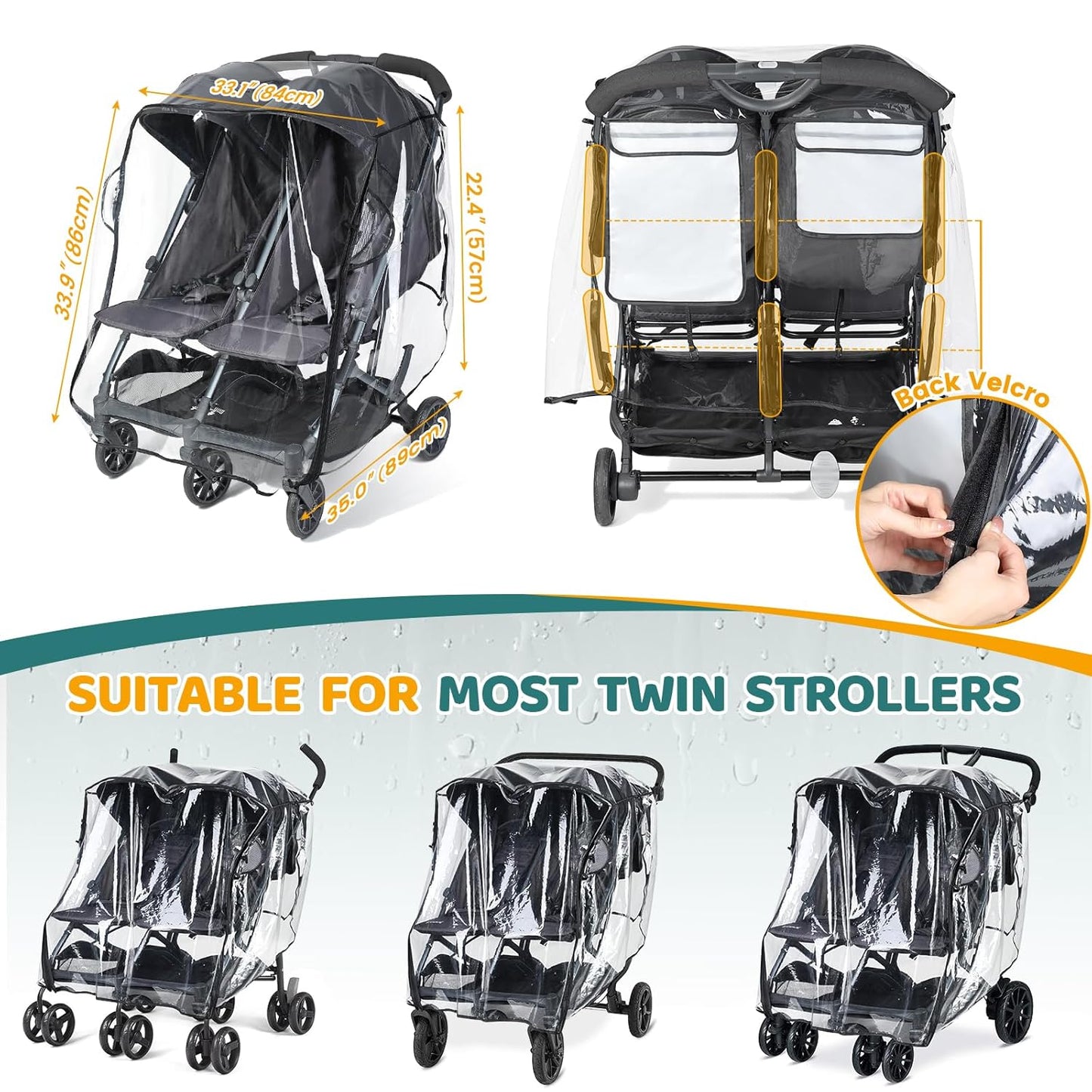 IvyWind Double Stroller Rain Cover, Universal Stroller Cover for Side by Side Baby Stroller, Breathable Weather Shield for All-Weather Protection from Rain/Snow/Dust