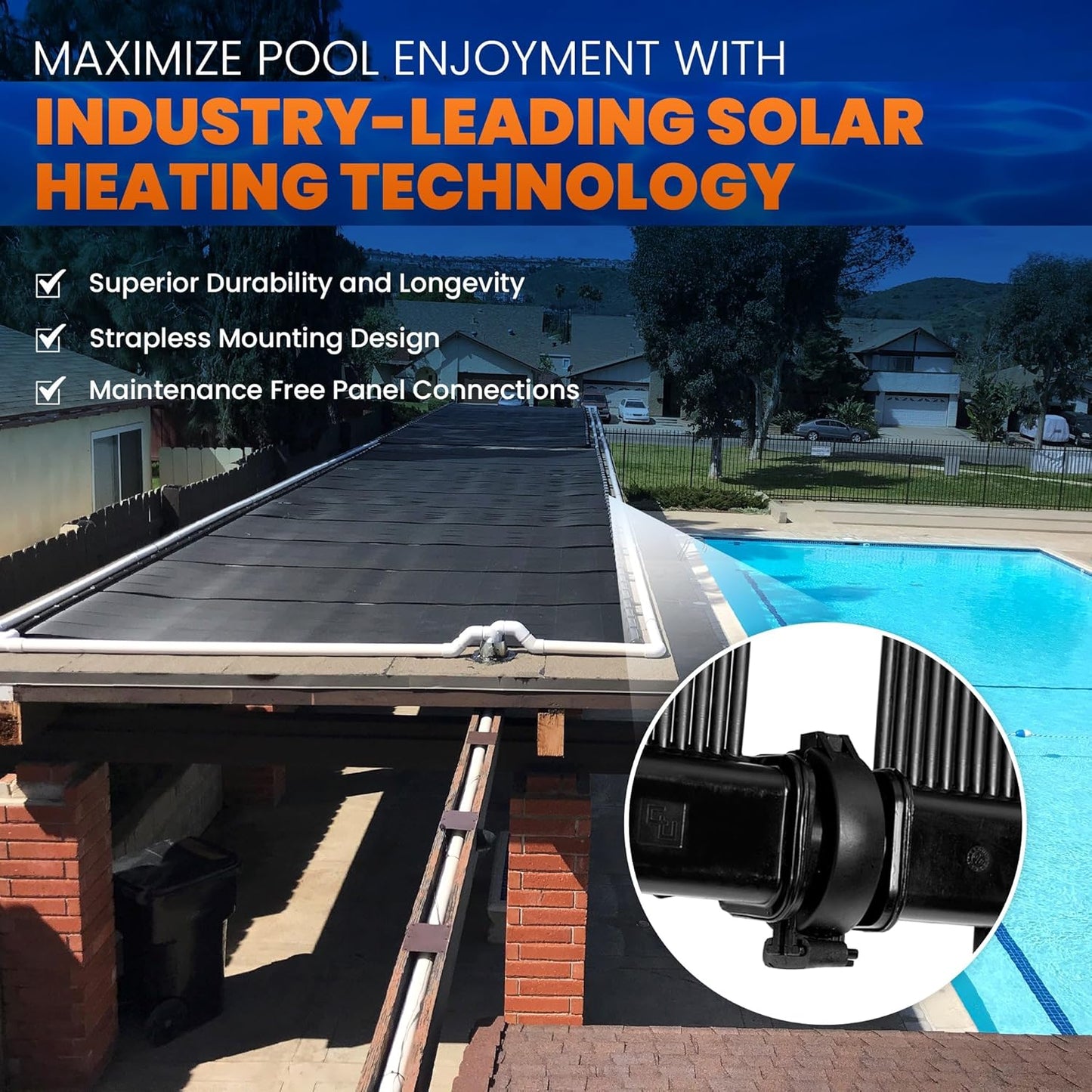 Industrial Grade Solar Pool Heater DIY Kit - Superior High-Wind Strapless Mounting System & Maximum Freeze Resistance (5-4'x12.5' / 250 Square Feet)