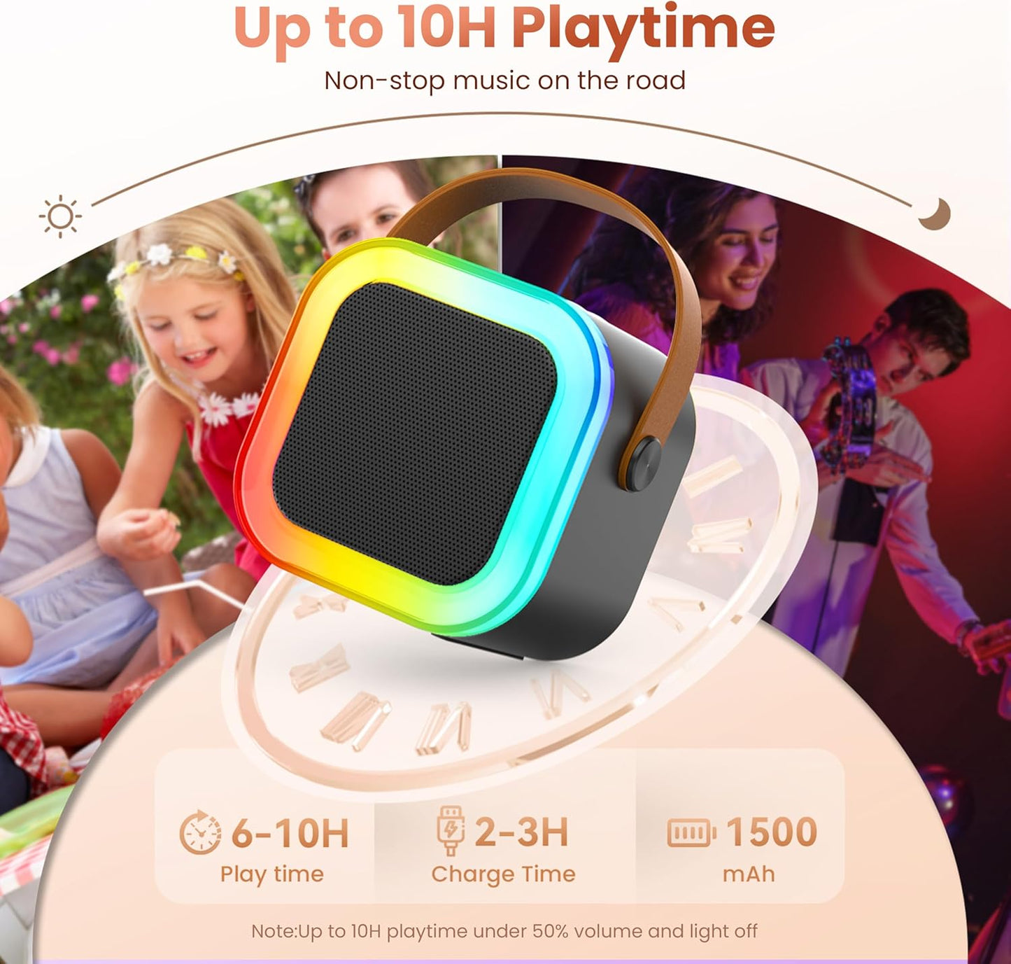 Karaoke Machine for Kids Adults, Portable Bluetooth Mini Karaoke Microphone Singing Speaker with 2 Wireless Mic and Light, for All Smartphones,Birthday, Family,Home Party (Black)