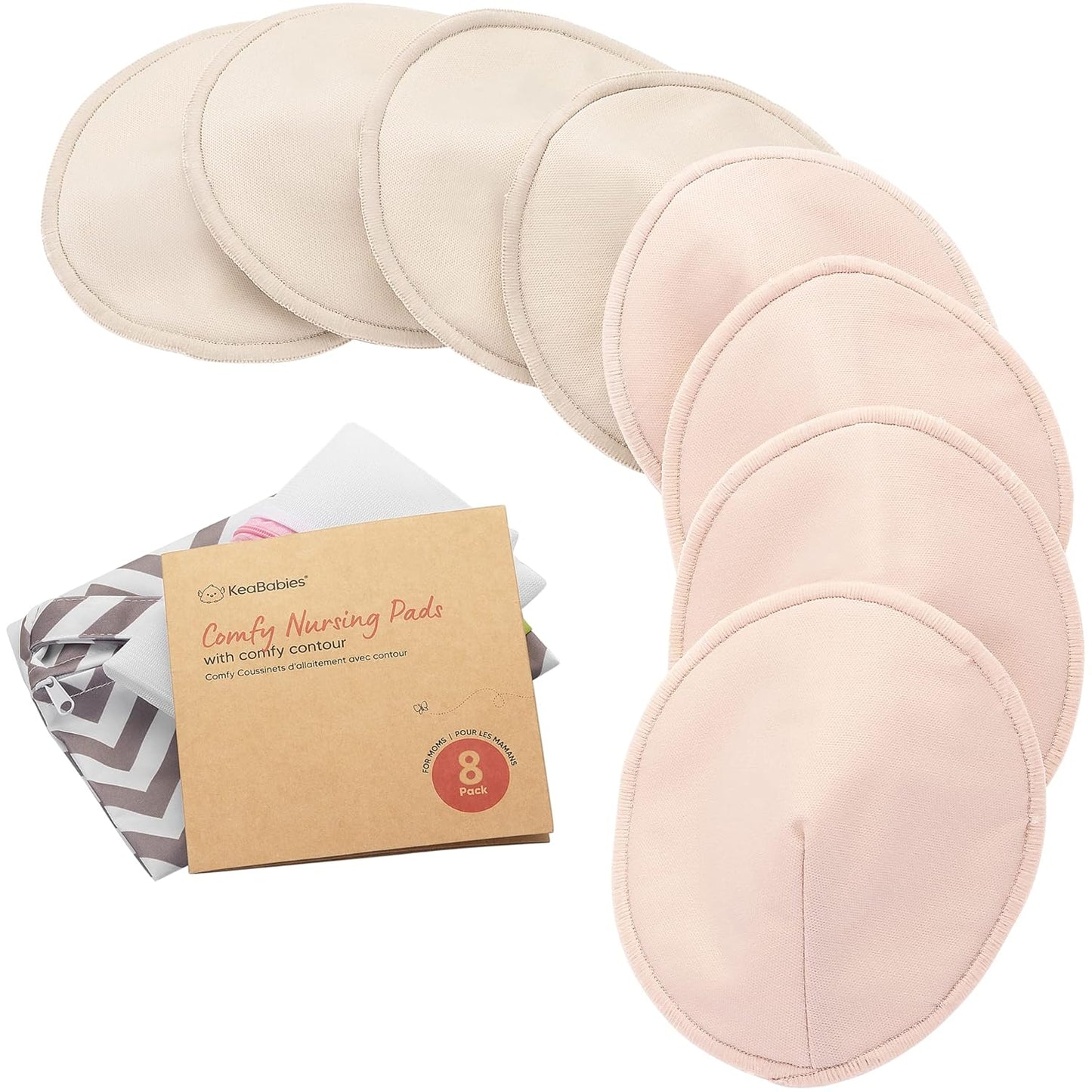 Organic Nursing Pads - 8 Washable Viscose Derived from Bamboo Breastfeeding Pads, Wash Bag, Reusable Breast Pads for Breastfeeding, Nipple Pads for Breastfeeding Essentials(Neutrals, L 4.8")
