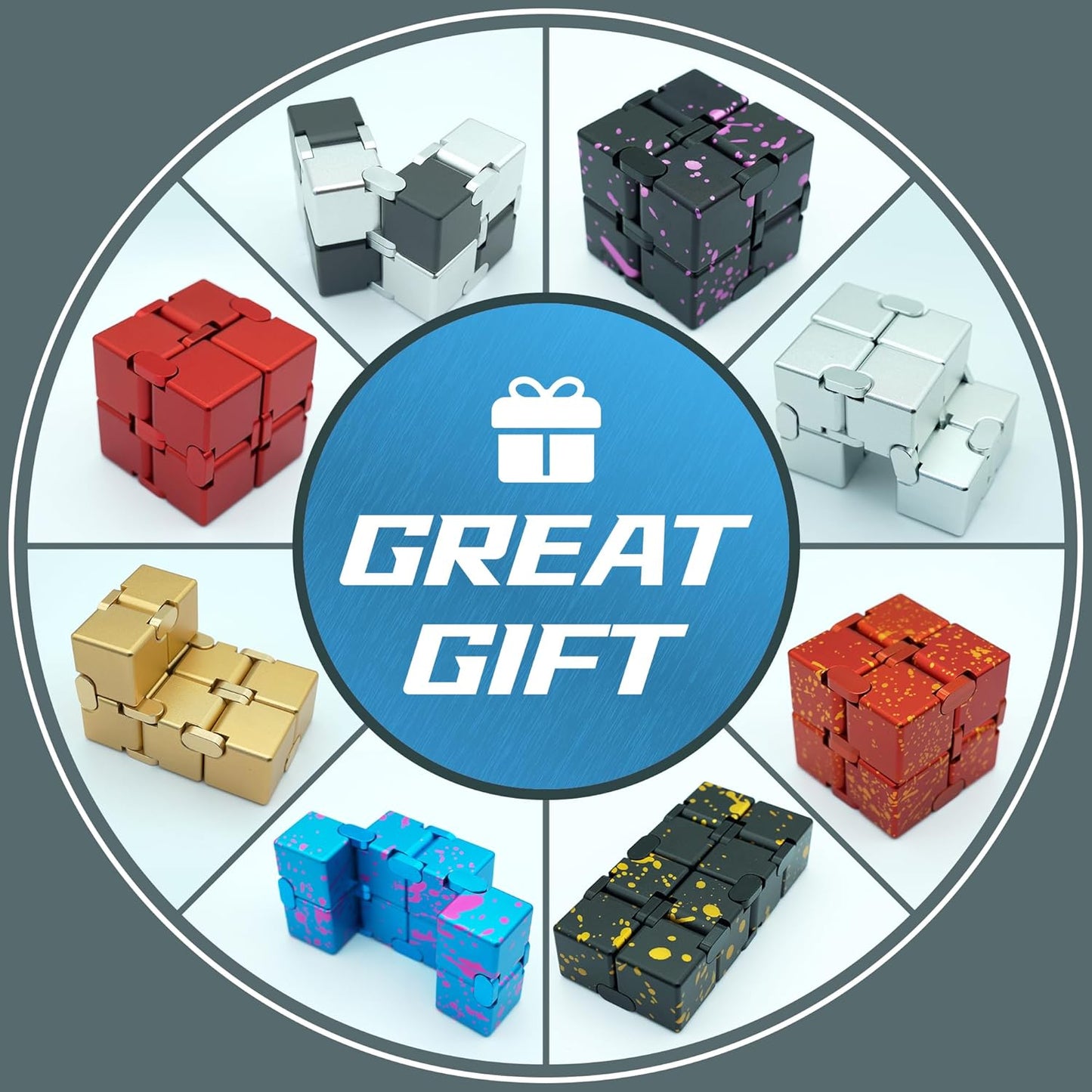 Infinity Cube, Fidget Toys Metal, ADHD Desk Toys for Anxiety, Sensory Items for Adults, Cool Gadgets for Kids Party Favors, Stocking Stuffers (Blue)