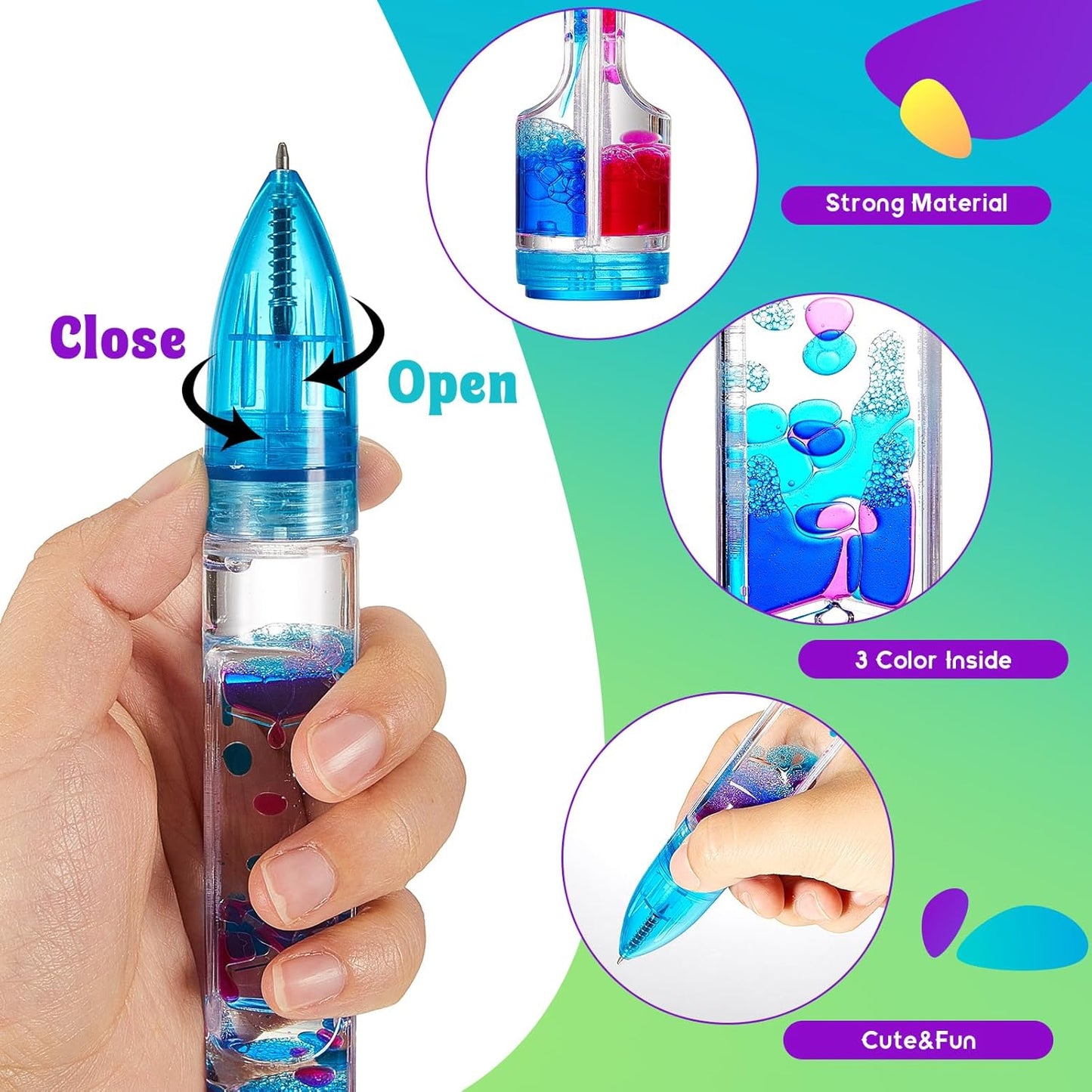 10 Pcs Liquid Motion Bubbler Pens Colorful Hourglass Bubbler Toy Liquid Pen Novelty Sensory Pen Fun Fidget Timer Pens for Adults Home Stress and Anxiety Relief School Classroom Gifts