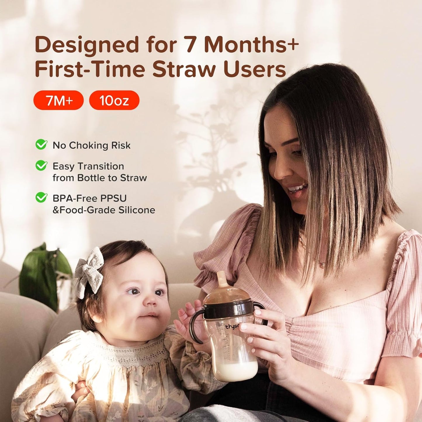 PPSU Weighted Straw Cup with Handles Toddlers Transition Bottles to Sippy Cups No Spill Learner Milk Water Baby Bottle Soft Silicone Spout Dishwasher Safe BPA Free 6+ Months 10oz/300mL 2 Pack
