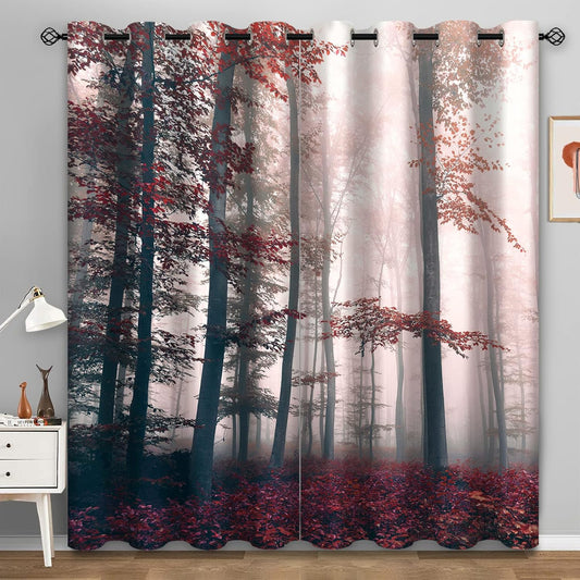 Aimego Forest Blackout Curtains Mystical Fog and Natural Forest Scenery Window Drapes Decor for Bedroom Living Room Grommet Top Room Darkening Curtains 2 Panel Set, 52"X84"