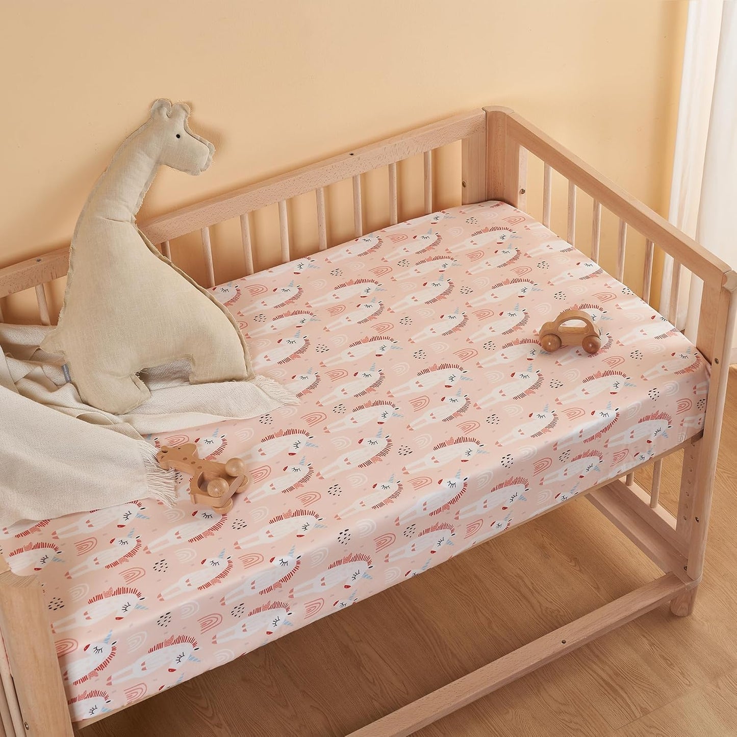 TILLYOU Baby Crib Sheets for Boys Girls, Super Soft Toddler Bed Sheets, 2 Pack Sheets for Standard Crib Mattress 28x52in, Pony Pink