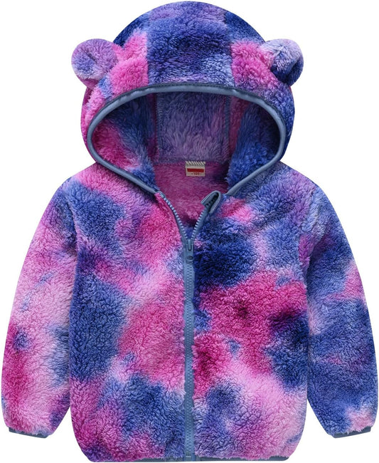 AIWUHE Toddler Boys Girls Hooded Jacket Fleece Hoodie Winter Warm Solid Color Teddy Coat Zip-up Bear Ear Sweater Fall Clothes