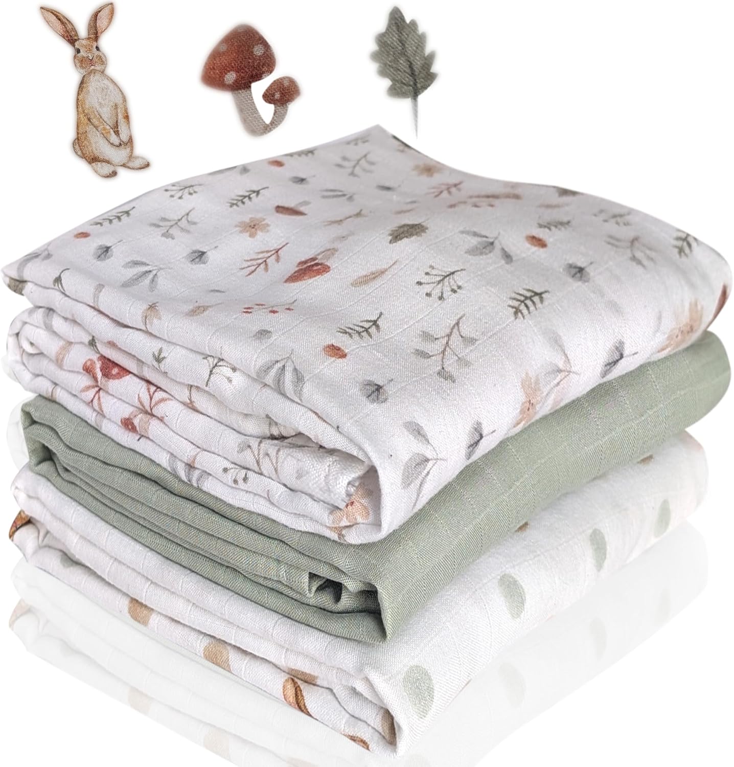 Muslin Swaddle Blankets for Newborn – 3 Pack Large 47"x47" Receiving Blankets – Soft, Breathable & Gentle – Unisex Forest Theme