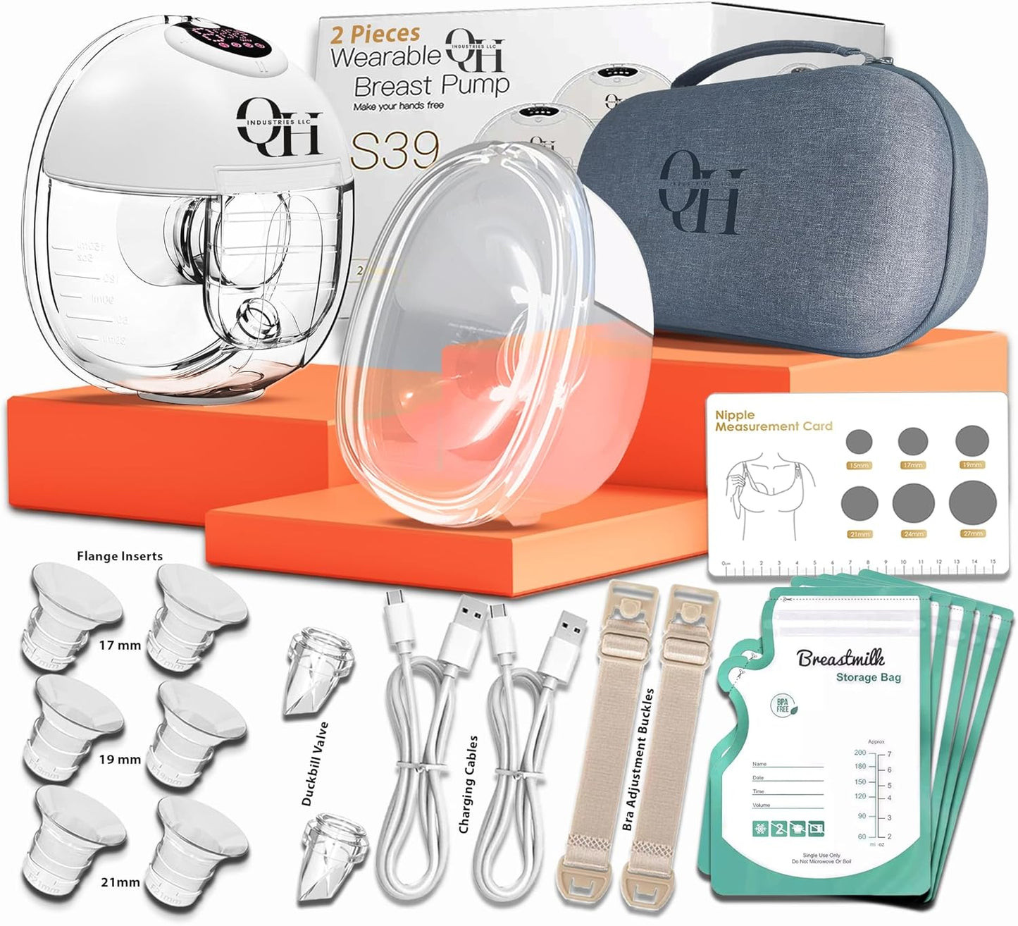 Upgraded S39 Wearable Breast Pump – Hands Free Electric Breastfeeding Pump with 4 Modes, 12 Levels,Quiet 300mmHg Suction,Extended Battery, Memory Function, Leak-Proof Double Seal, 17,21, 24mm Flanges