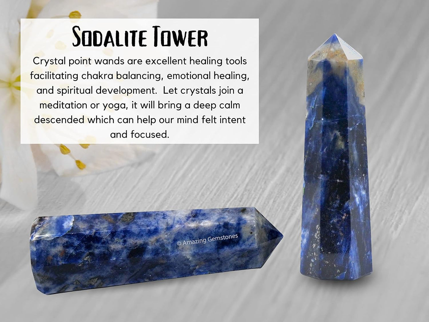Amazing Gemstone Sodalite Crystal Towers - Natural Healing Crystal Point Obelisk for Reiki Healing and Crystal Grid (3 Inch)
