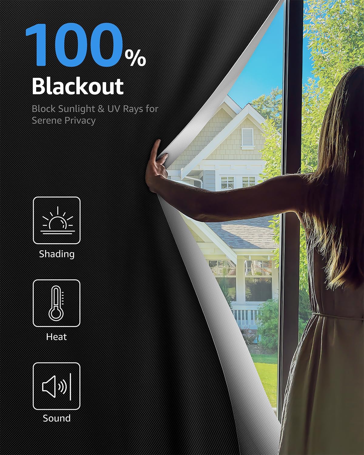 Sumobaby Blackout Curtains for Bedroom Portable 67"x70",No Drill Blackout Shades with Upgraded Hook&Loop Tapes,100% Black Out Window Cover,Thermal Insulated Blinds for Bedroom,Nursery(1 Panel,Black)