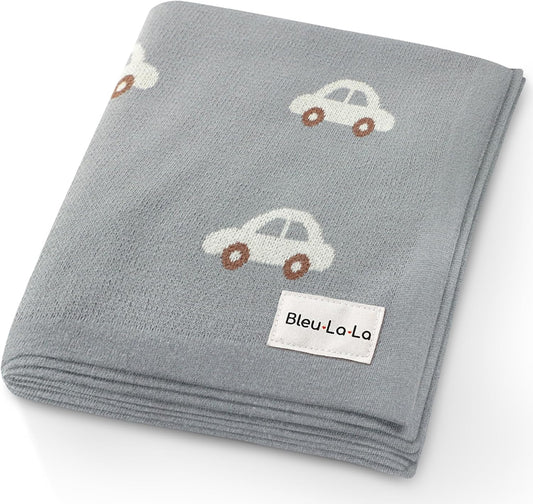 Baby Swaddle Blanket for Boys - 100% Oeko Tex Certified Natural Cotton Buttery Soft Cozy Receiving Swaddle Crib Stroller Blanket for Shower Gift Registry for Newborns, Infants, Toddlers (Cars - Grey)