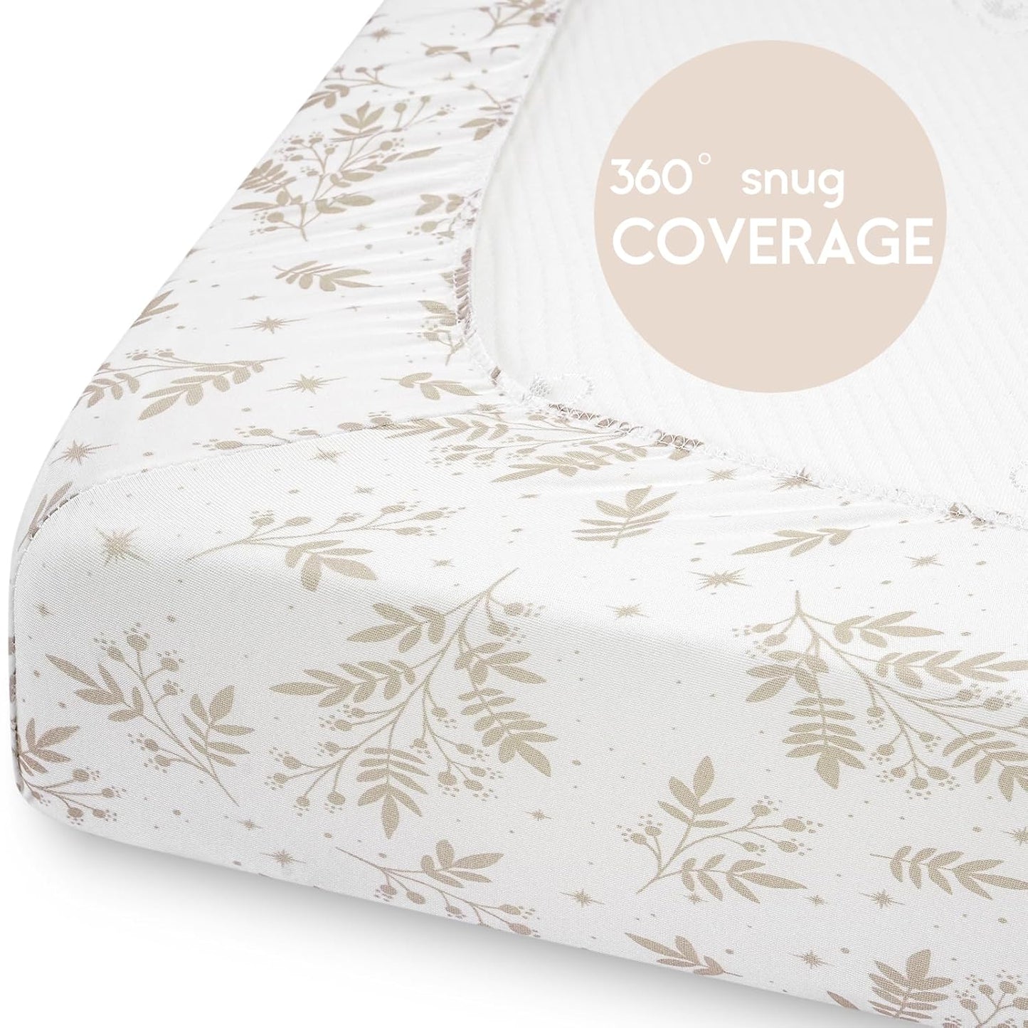 Yoofoss Pack and Play Sheets Fitted, Mini Crib Sheets 2-Pack for Pack N Play Mattress, Stretchy Playard Sheet, Soft and Breathable Brown+Leaf