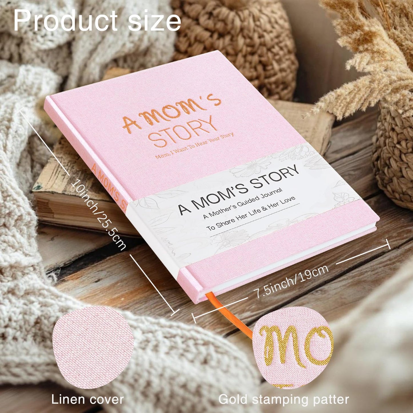 Artmag Mom's Life Story Journal Family Keepsake Book Linen Hardcover for Mom to Share Her Memories, with 250+ Prompt Questions Book Gift for Birthday Mother's Day Christmas (Pink)