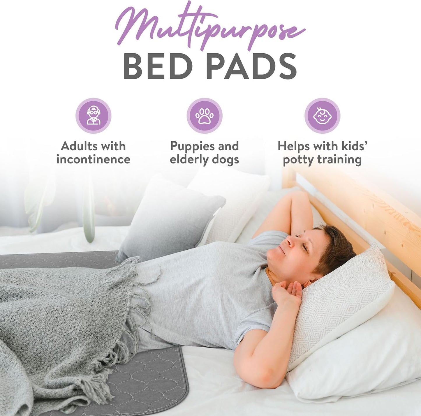 Inspire Underpads | Stain Hiding Gray Reusable Incontinence Bed Pads | Waterproof Mattress Pad | for Adults Babies and Dogs (34 X 36 - 4 Pack)