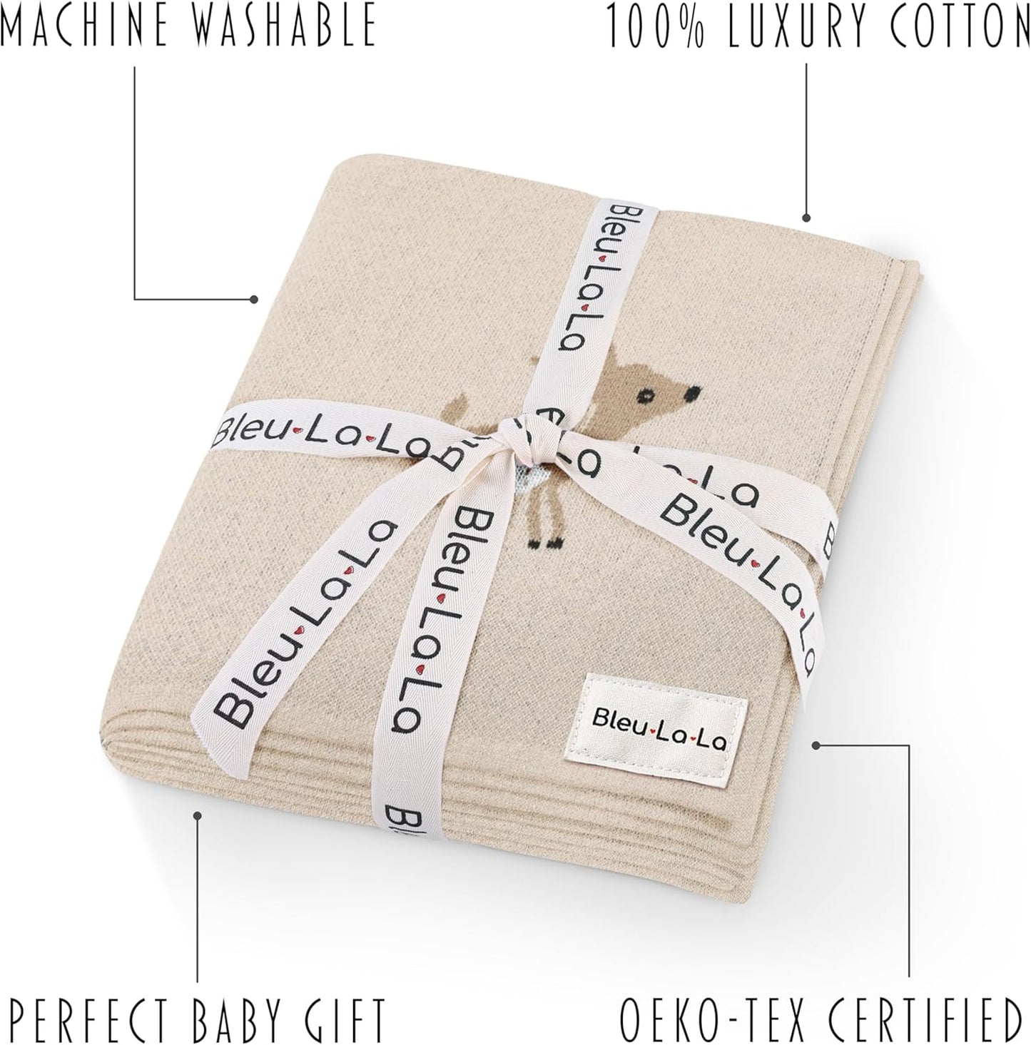 Knit Baby Swaddle Blanket - 100% Cotton Soft Cozy Receiving Swaddling Crib Stroller Blanket Quilt for Shower Gift Registry for Newborns Infants Toddlers Gender Neutral (Deer - Taupe)