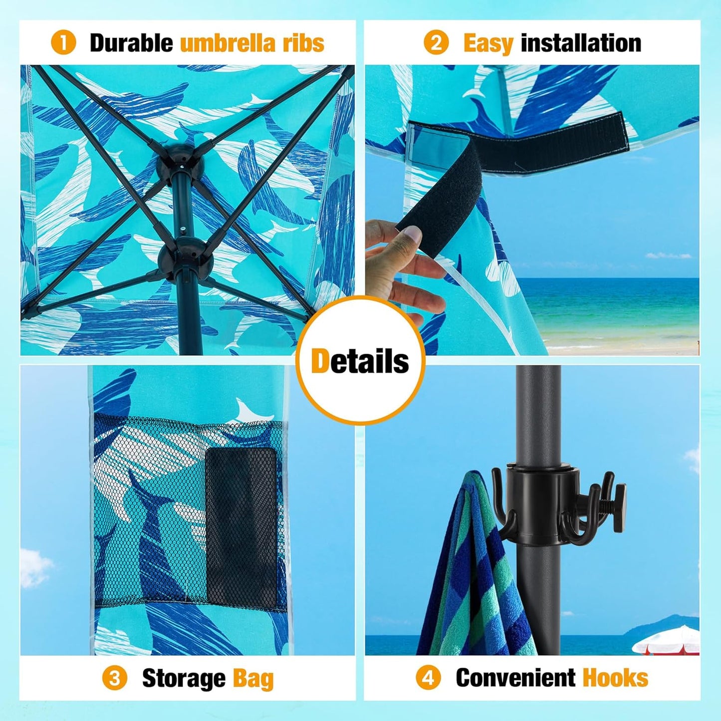 HOMEDEMO Beach Canopy UPF 50+, 6'×6', Easy Set up and Take Down Tent with Sand Pockets, Side Wall Shade Wind Waterproof for Kids, Family & Friends