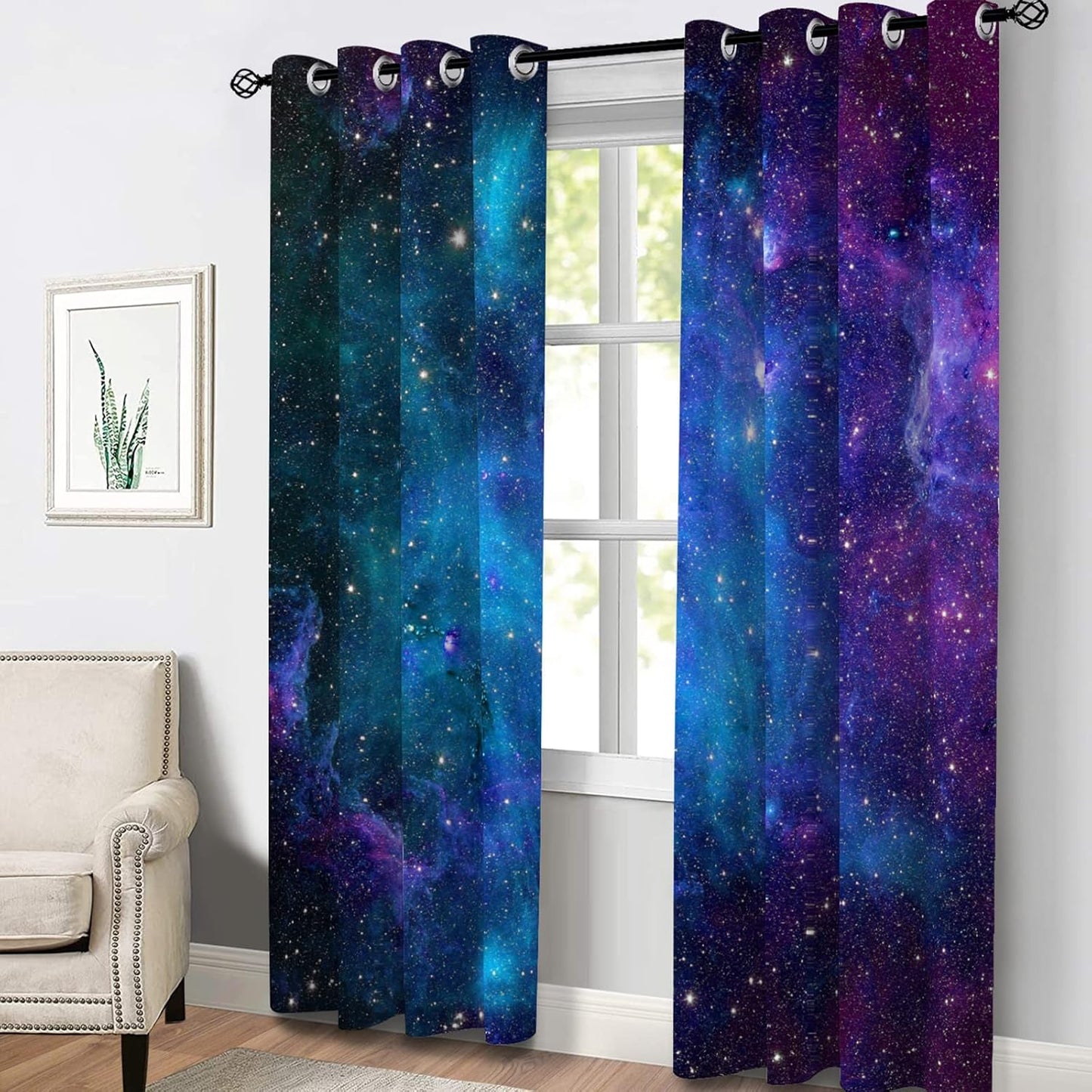 Aimego Galaxy Blackout Curtains Outer Space Universe Nebula Night Starry Decor for Kids Boys Teens Bedroom Living Room Window Drapes Grommet Top Room Darkening Curtains 2 Panel Set, 52"X63"