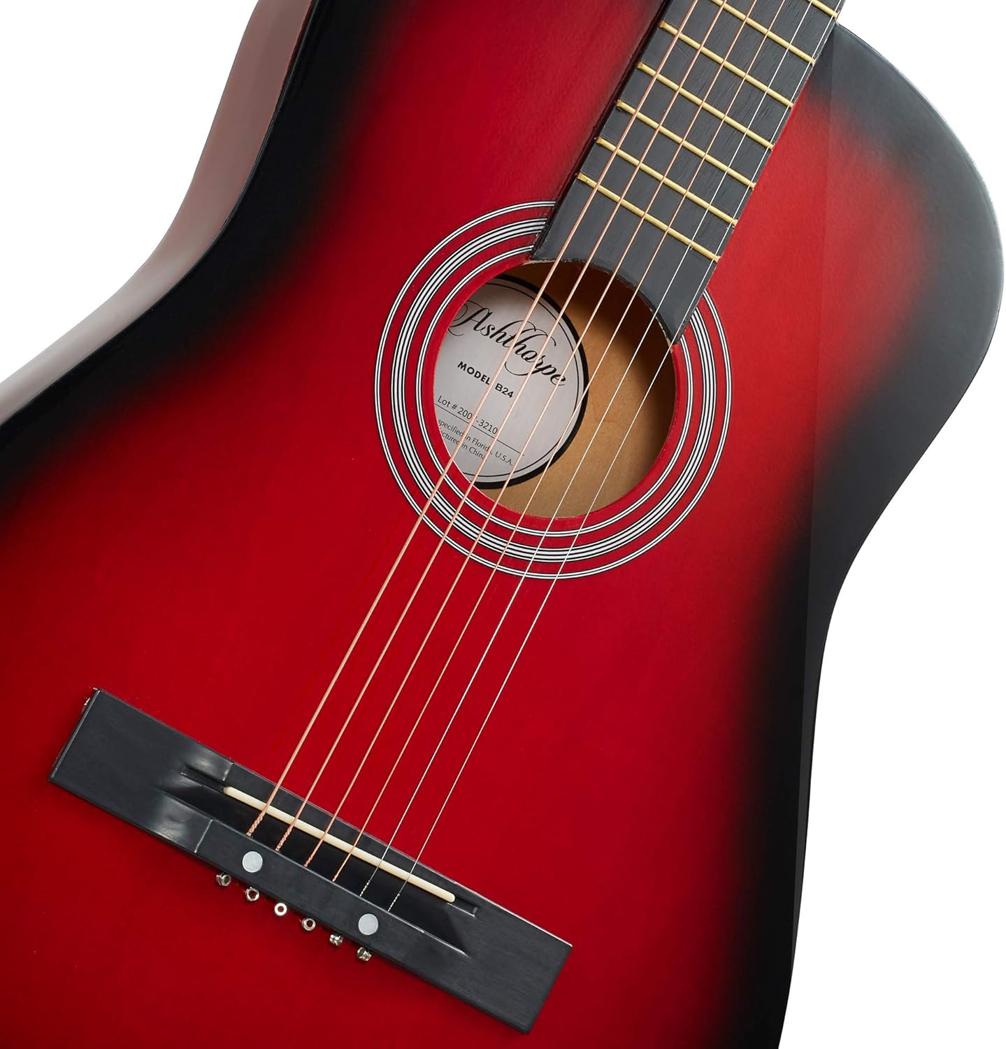 Ashthorpe 38-inch Beginner Acoustic Guitar Package (Red), Basic Starter Kit w/Gig Bag, Strings, Strap, Tuner, Pitch Pipe, Picks