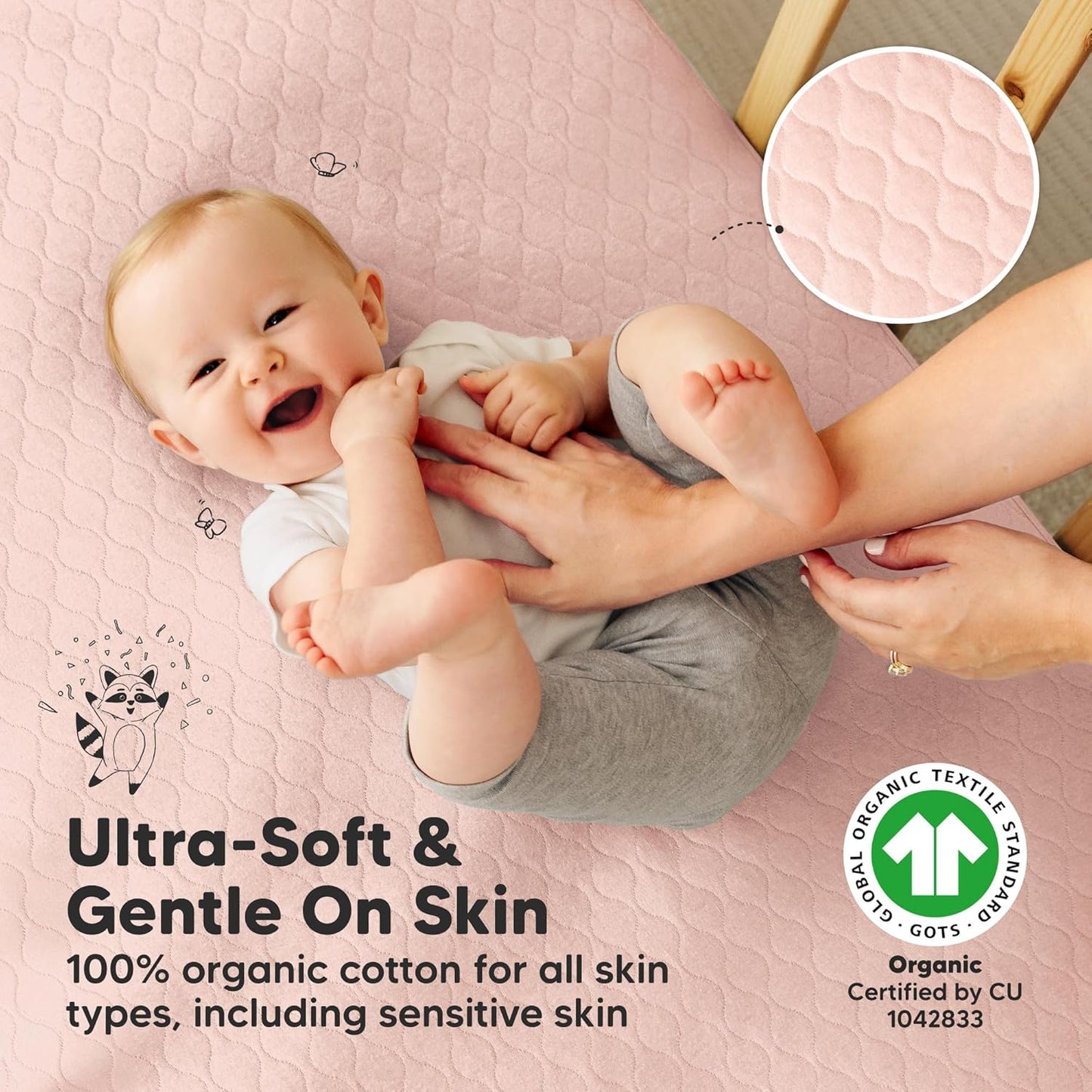 Waterproof Crib Mattress Protector Cover Fitted - 2-Pack Quiet Baby Crib Mattress Pad Sheets, 52" x 28" Soft Quilted Cotton Baby Sheet, Machine Washable, Easy Fit, Durable (Mist Rose/Mavy)