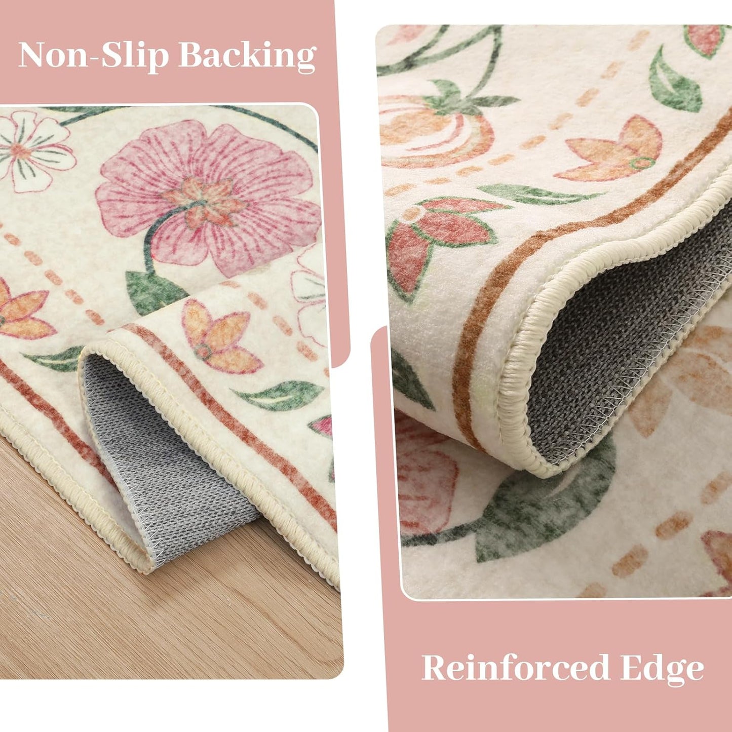 Anidaroel Boho Rugs for Bedroom, Washable Area Rugs 5X7 Soft Rug for Living Room, Non Slip Distressed Beige Floral Rug, Stain Resistant Indoor Carpet for Bedside Apartment Foyer