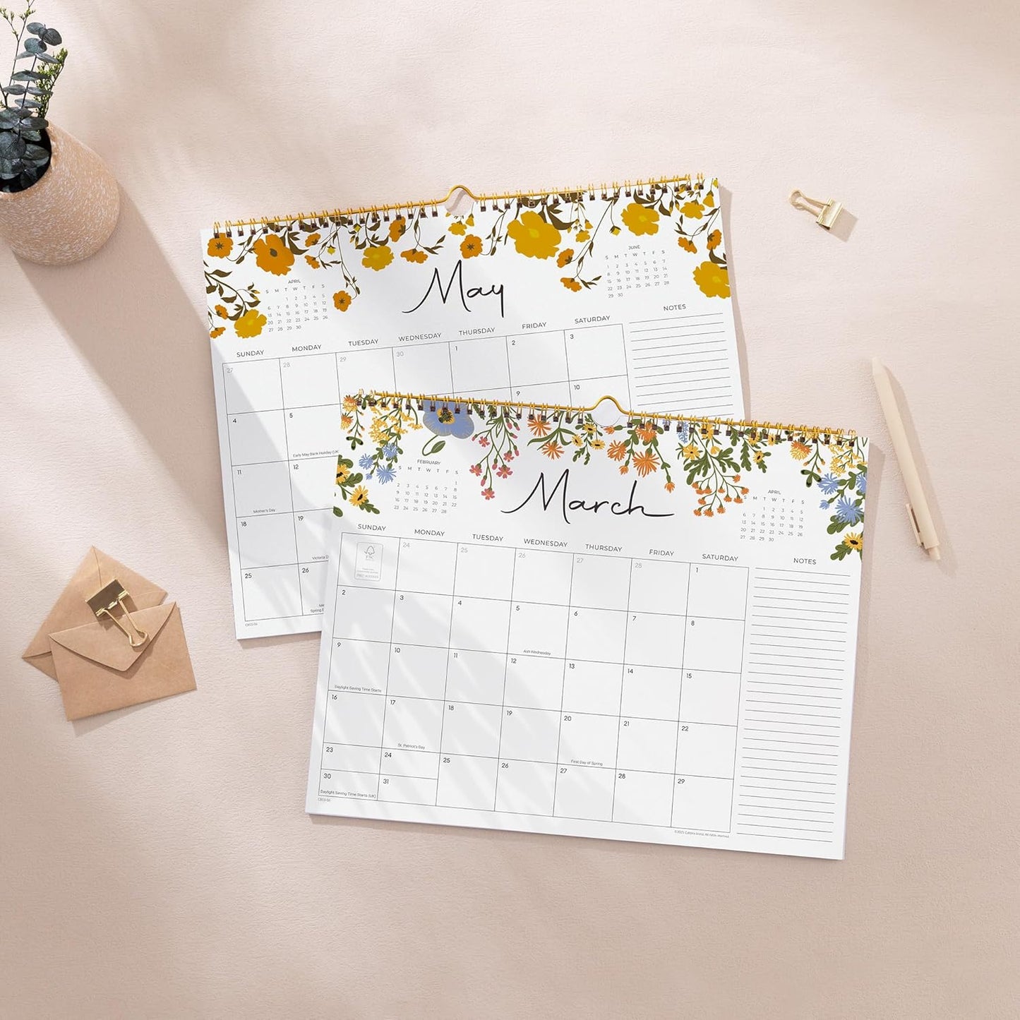 2025-2026 Calendar, Cabbrix Wall Calendar 2025, 18 Months Calendar Runs From July 2025 - December 2026, 15" x 12", Twin-Wire Binding, Hanging Hook, Floral Design