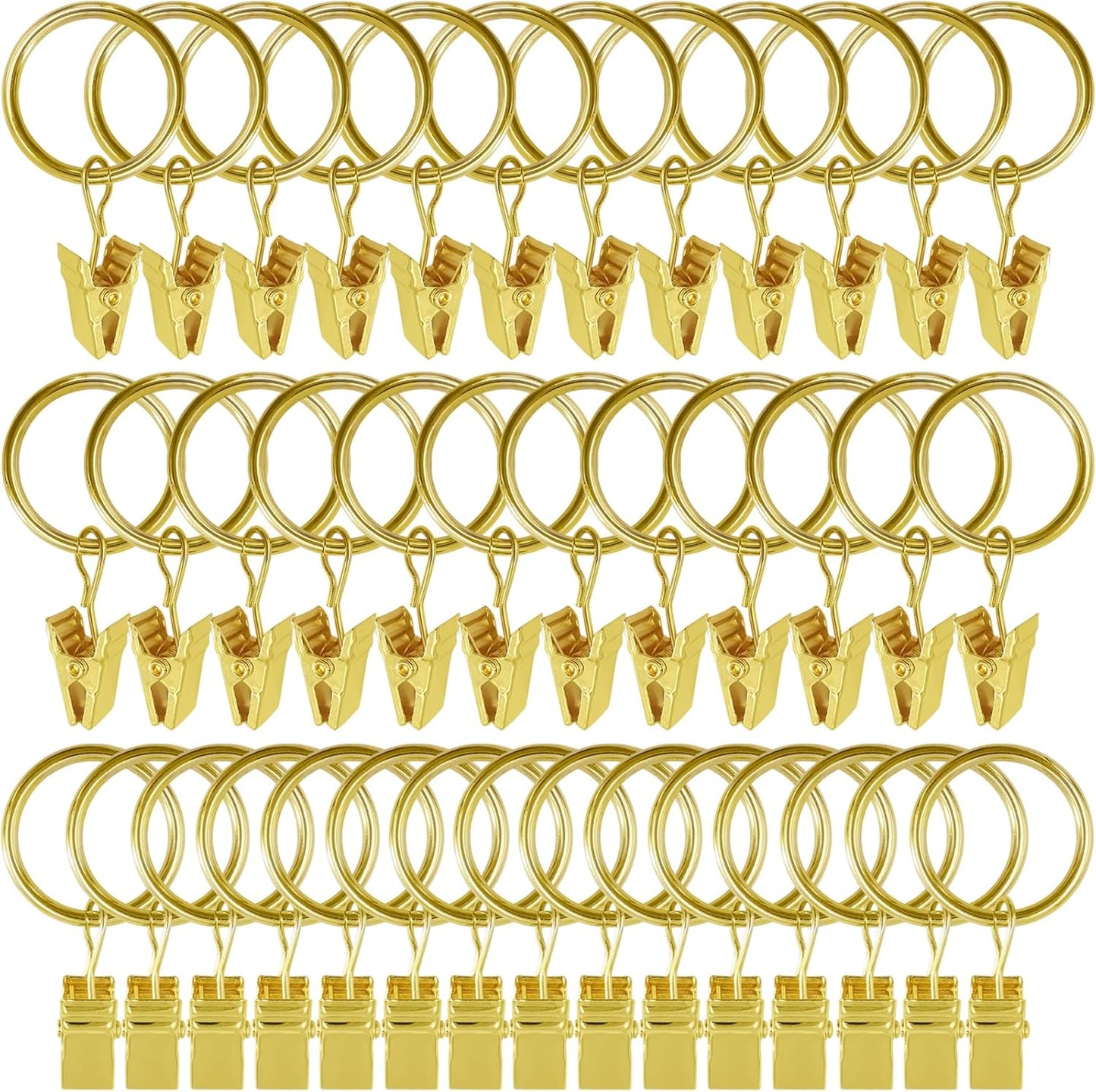 44 Pack Gold Curtain Rings with Clips, Curtain Hooks Hangers Clip Rings for Hanging Drapes Bows Hat, Drapery Rings 1 in I D, Fits up to 5/8 in Diameter Curtain Rod.